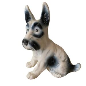 Vintage Ceramic Scottie Dog Figurine Black & White 6 1/2” Tall Dog Lover Kitsch